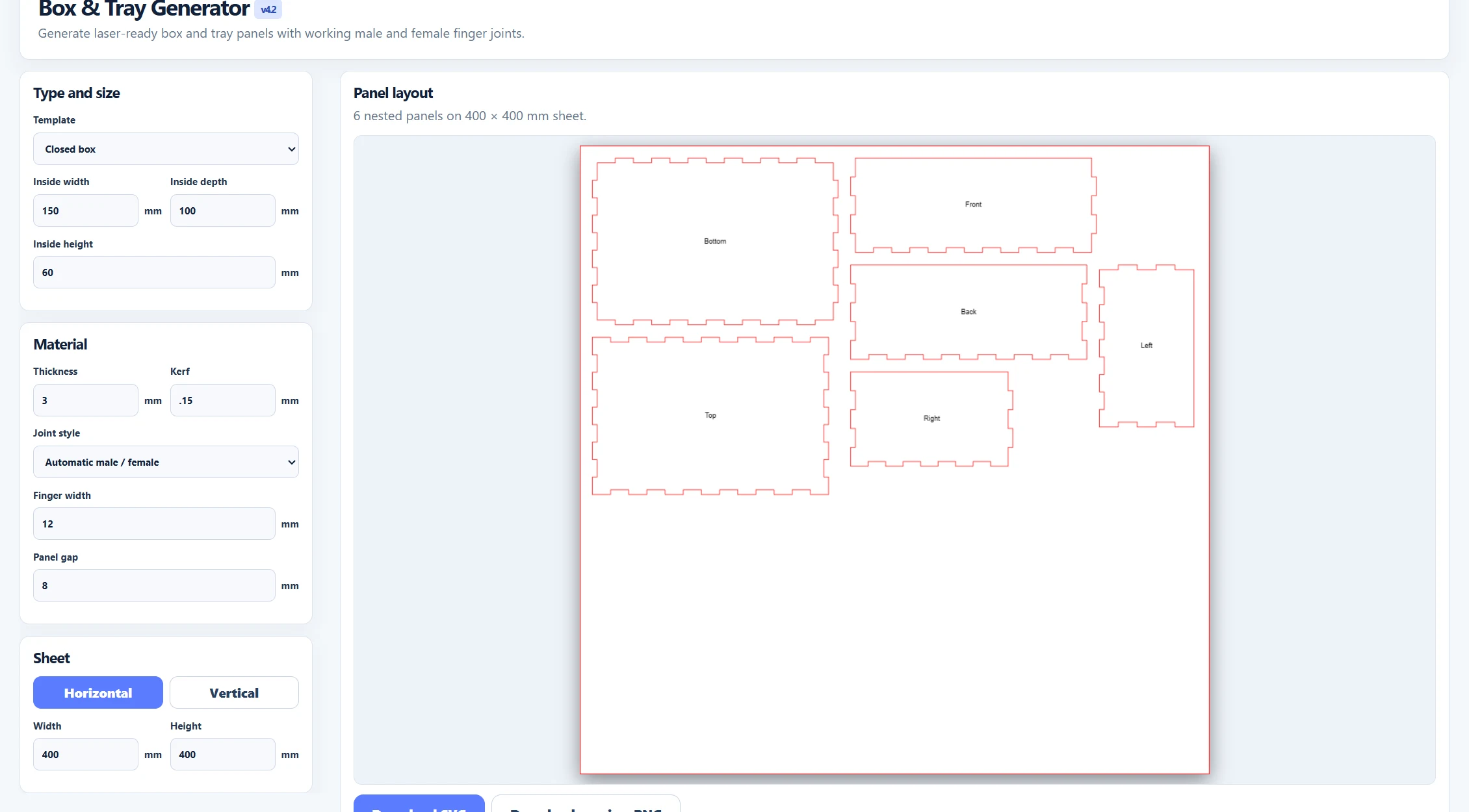 Box & Tray Generator screenshot preview