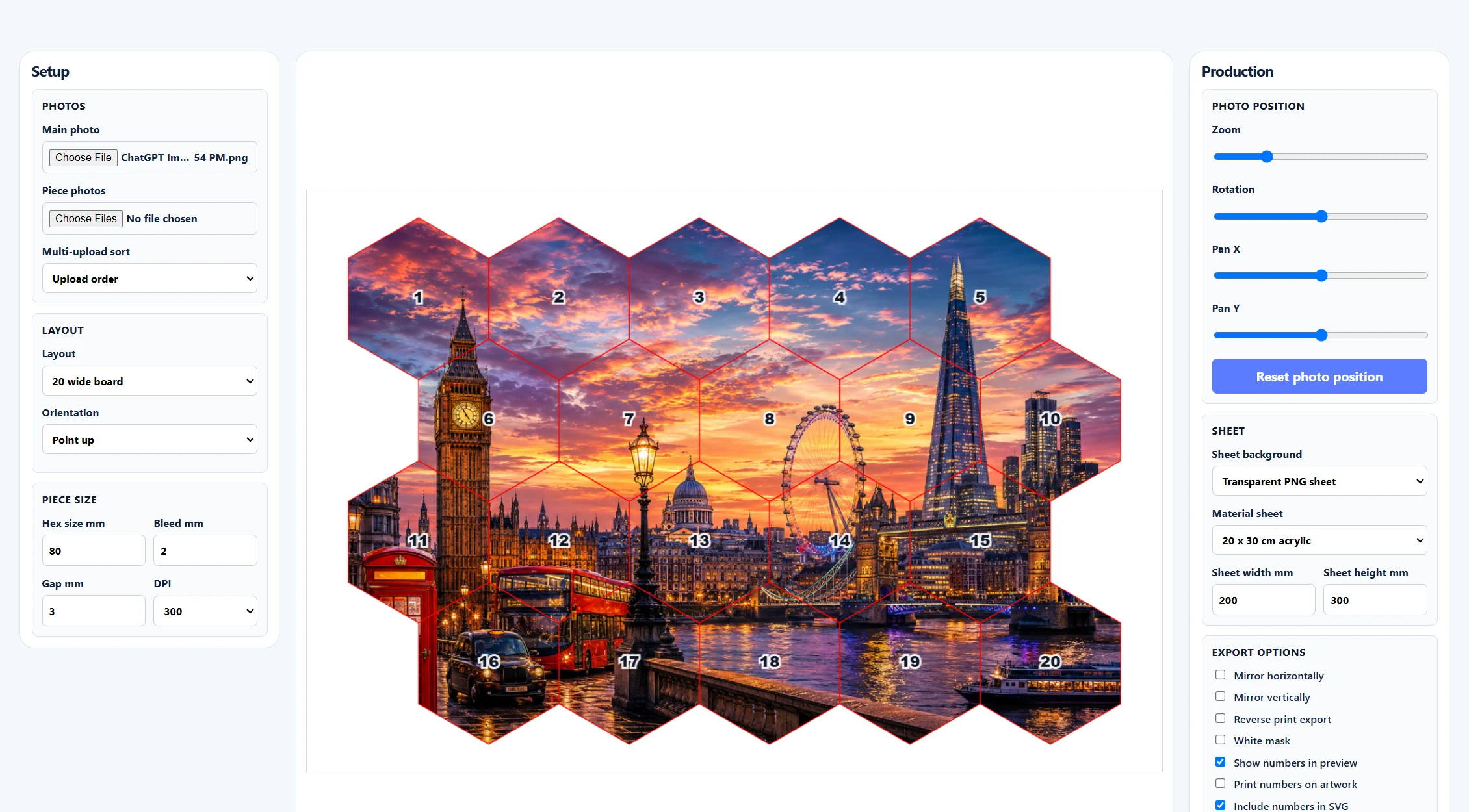 Hexagon Photo Splitter screenshot preview