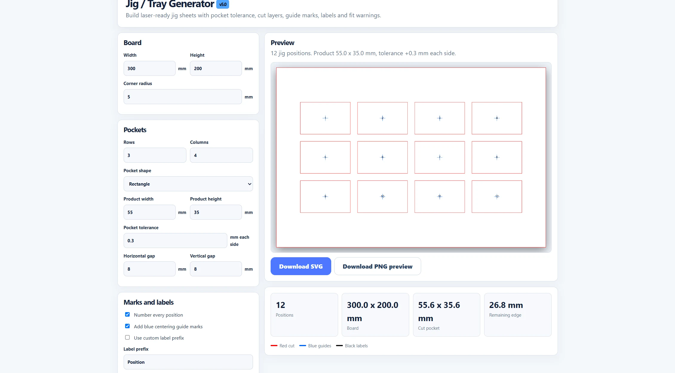 Jig / Tray Generator screenshot preview