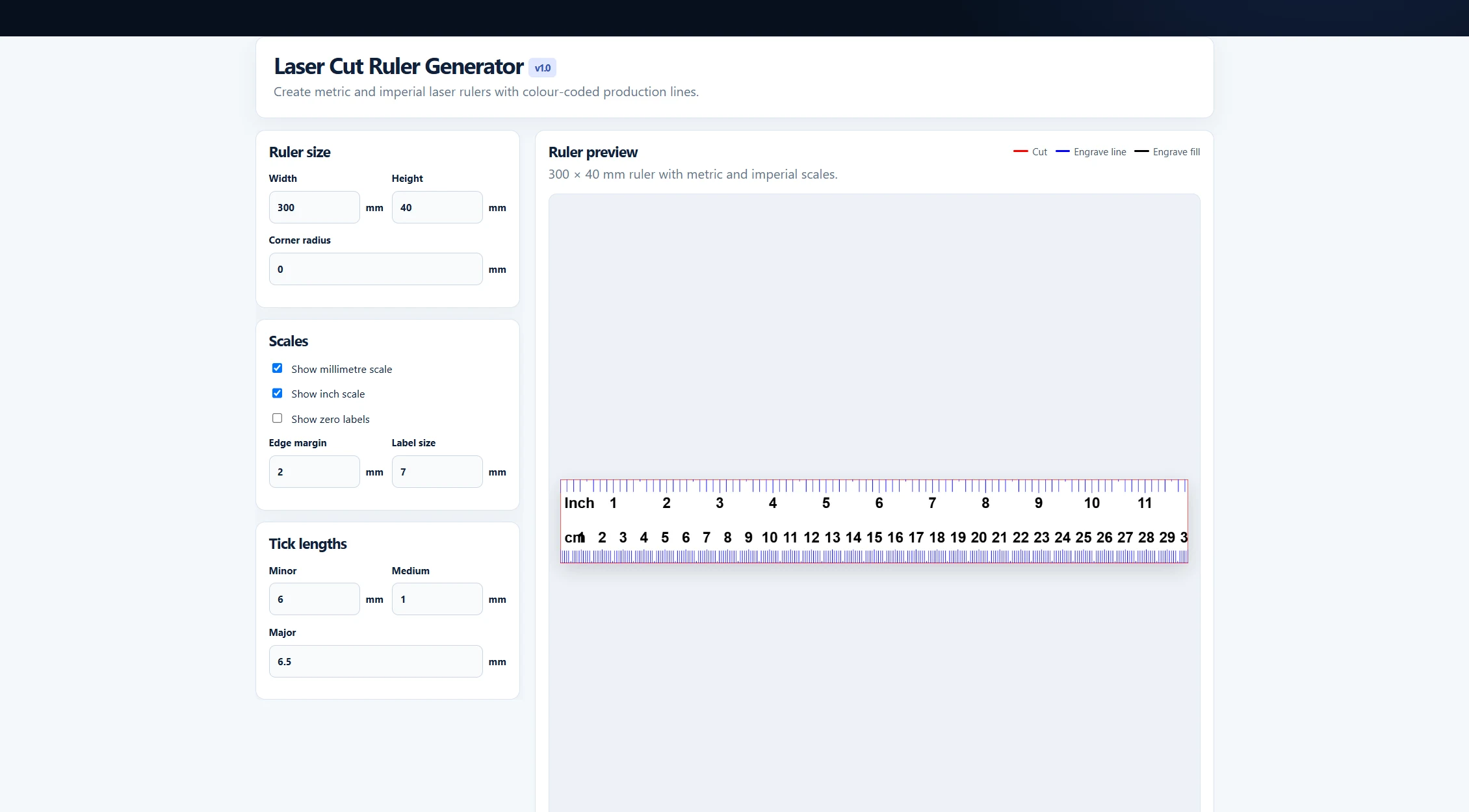 Laser Cut Ruler Generator screenshot preview